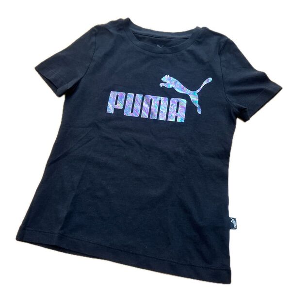 未使用 PUMA プーマ 女の子 キッズ ジュニア Tシャツ 半袖 トップス プリント ホログラム 130cm 黒
