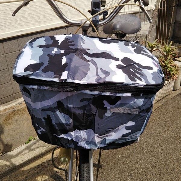 自転車用品 カゴカバー 前カゴ用カバー 【迷彩柄】 はっ水加工済 ファスナー4つで便利な両開き♪ keia* 川澄製作所