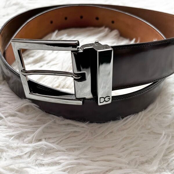【美品】DOLCE&GABBANA/DGロゴベルト/茶色/メンズ/レザー