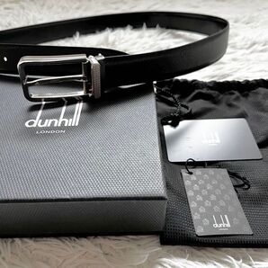 美品 ダンヒル/dunhill レザーベルト ブラック×シルバー金具 刻印