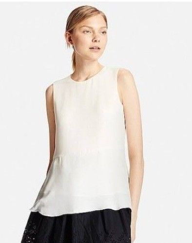 美品 UNIQLO ユニクロ エアリータンクブラウス ホワイト (L) タンクトップ