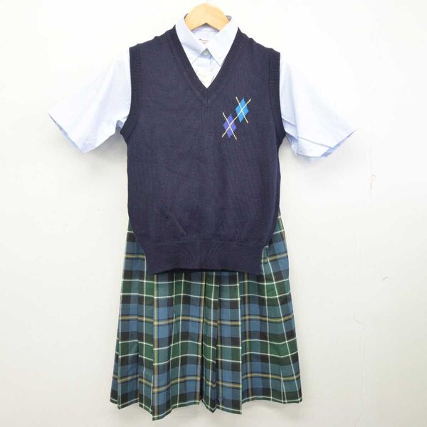 コスプレ お嬢様校 中学 高校 夏服 チェック プリーツスカート Vネックベスト ブラウス セット 私立 聖セシリア女子 セット