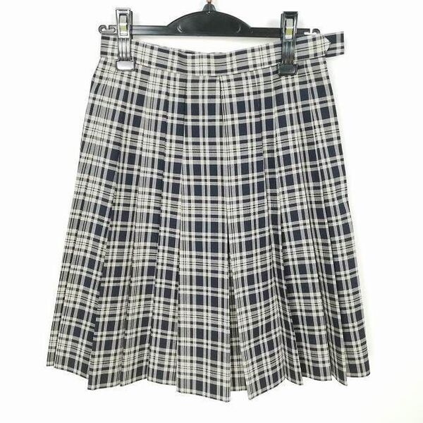 かわいい スクールスカート 夏物 W60 L54 紺 クリーム チェック 中学 高校 プリーツ 制服 九州 大分