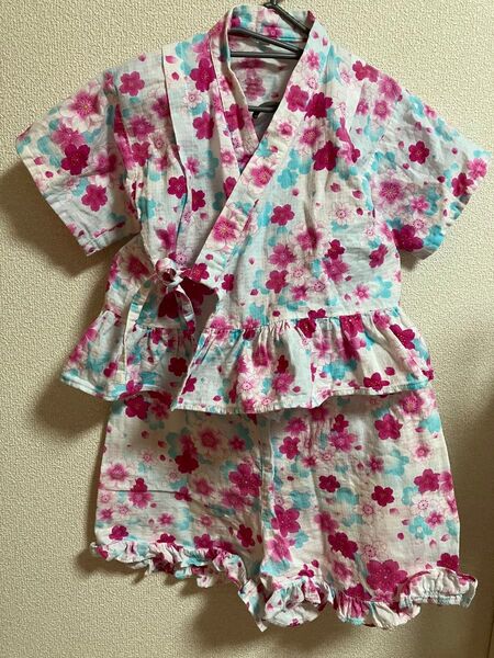 120サイズ マザウェイズ 甚平 水色 ピンク 花柄 ブルー 桜