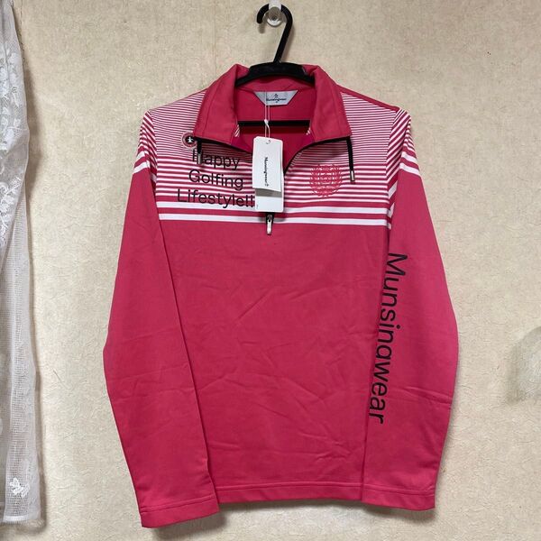 新品 Munsingwear ピンク ストライプ ポロシャツ M ゴルフウェア