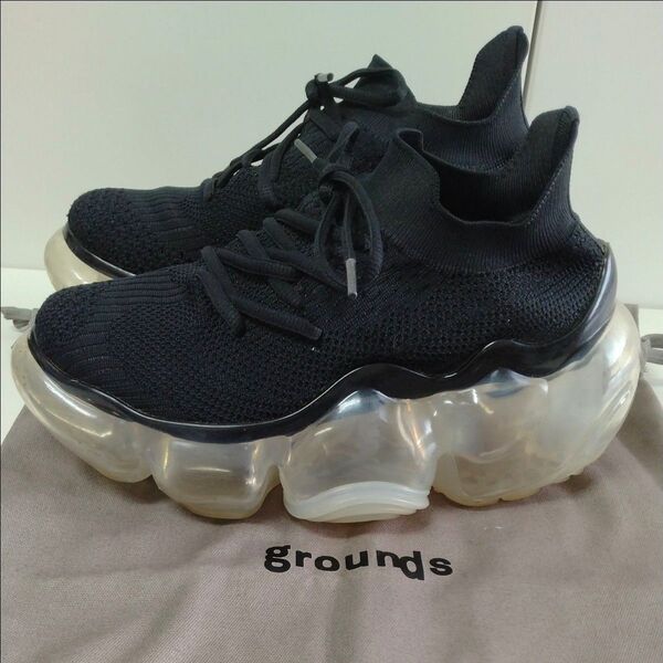 grounds スニーカー 23cm 保存袋付き ブラック 靴 シューズ グラウンズ