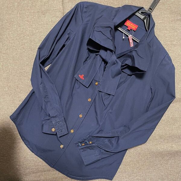 ボウタイリボンシャツ ブラウス 変形 Vivienne Westwood ネイビー 長袖 ドレスシャツ