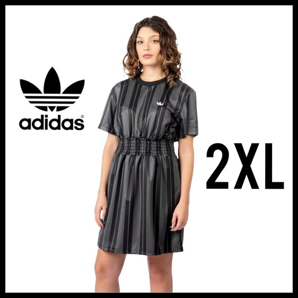 adidas★黒★2XL★ストライプTシャツワンピース★スポーツウェア★レディース★春夏秋★匿名送料無料