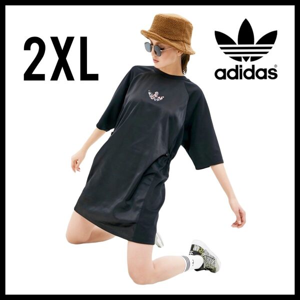 adidas★黒★2XL★生地切替Tシャツワンピース★チュニック★ドレス★レディース★春夏秋★匿名送料無料