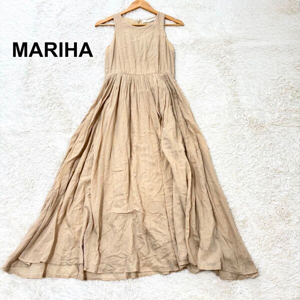 MARIHA マリハ 夏のレディのドレス ノースリーブワンピース フレア ベージュ イエロー ロングワンピース マキシ丈 Aライン