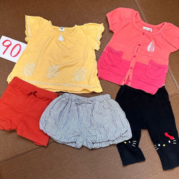 女の子 夏服 ハーフパンツ 半袖 上下セット 90