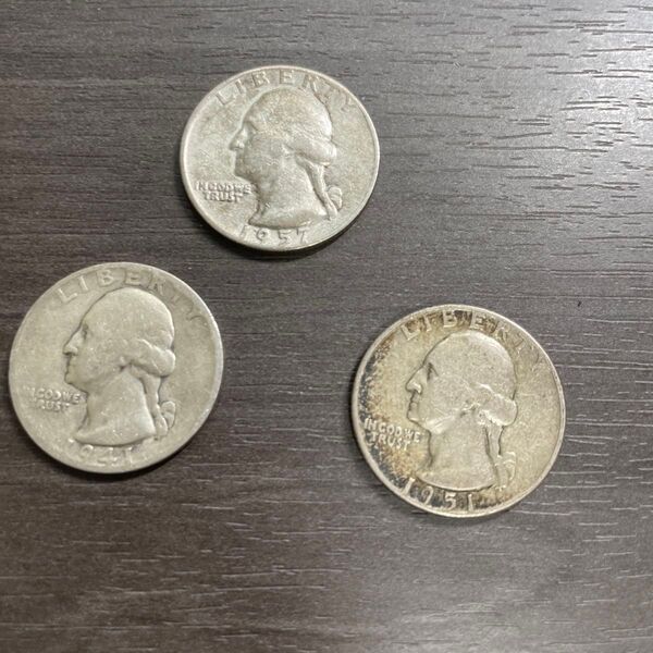 25セント 銀貨クォーターダラー 3枚セット アメリカ 1941年 1951年 1957年
