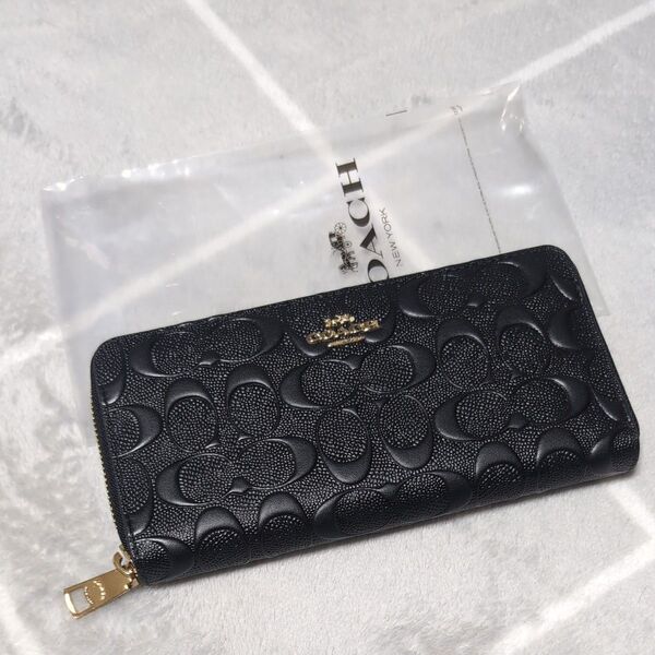 COACH コーチ 長財布 ブラック レザー ラウンドファスナー