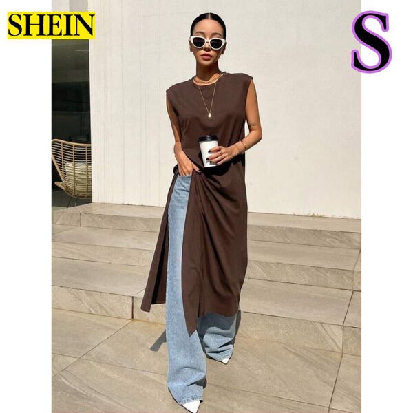 SHEIN シーイン DAZY デイジー 無地 スリットヘム カットオフ ロング タンクトップ ワンピース S