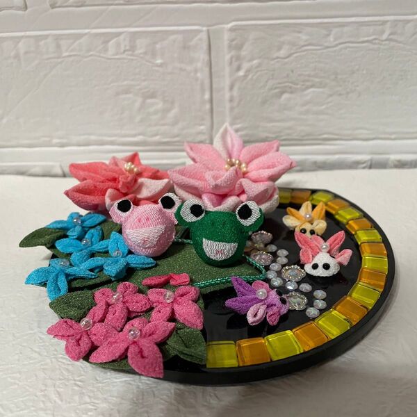 カエル あじさい 金魚 ちりめん細工 インテリア ハンドメイド
