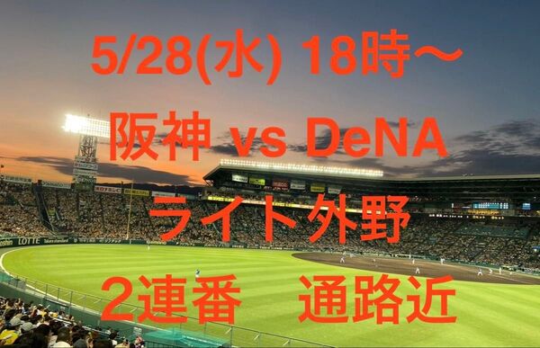 5/28(水) 18時〜 @阪神甲子園球場 阪神 vs 横浜 ライト外野 2連番 通路近