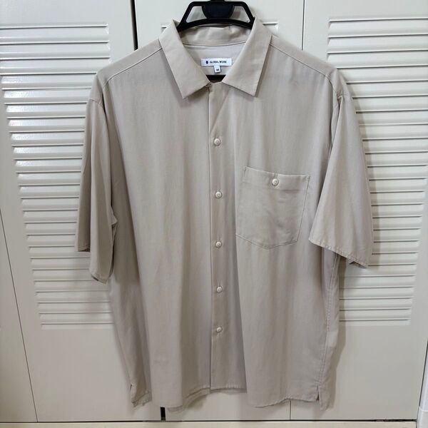 【お値下げ!】グローバルワーク オープンカラーシャツ M 半袖 グレージュ メンズ 夏服