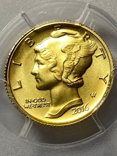 100周年2016-W マーキュリーダイム10セント金貨 PCGS SP70