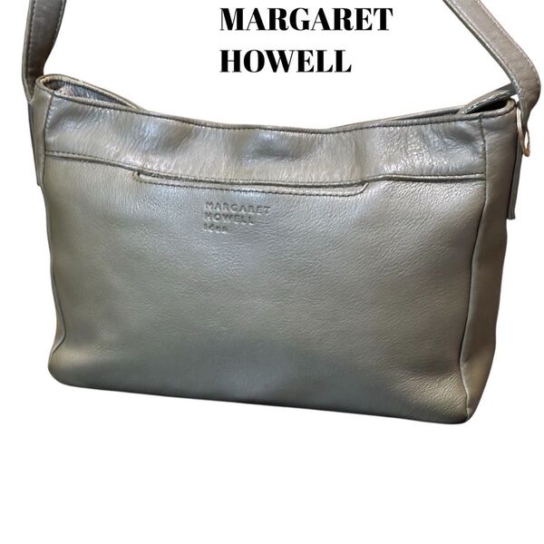 【美品】MARGARET HOWELL ideaマーガレットハウエル アイデア レザー ショルダーバッグ カーキ オリーブ 黄緑