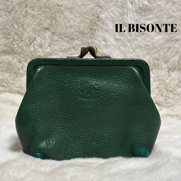 【人気】IL BISONTE イルビゾンテ コインケース グリーン 緑 がま口 小銭入れ 本革 オールレザー