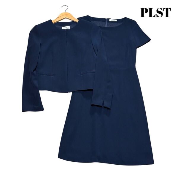【Sサイズ】PLST プラステ ノーカラージャケット ワンピース セットアップ 濃紺ネイビーカラーレス