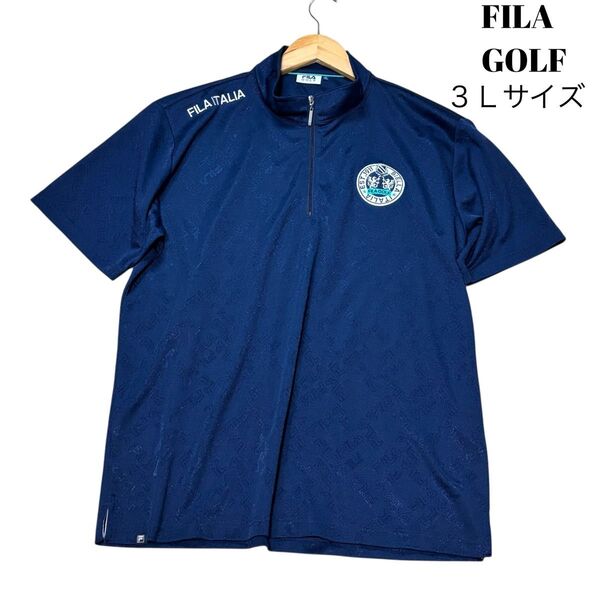 【3Lサイズ】FILA GOLF フィラゴルフ メンズ ネイビー 紺色 ゴルフウェア ポロシャツメッシュ 速乾 2XLサイズ相当