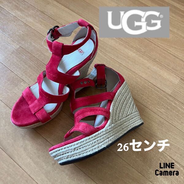 UGG アグ 本革ヌバックレザー厚底サンダル 26センチ 赤 大きいサイズ
