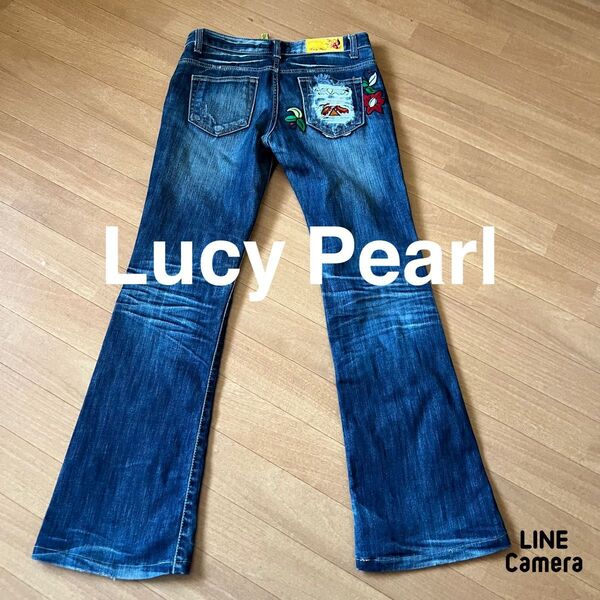 Lucy Pearl 花柄刺繍デニムパンツ ダメージ加工 ストレッチデニム