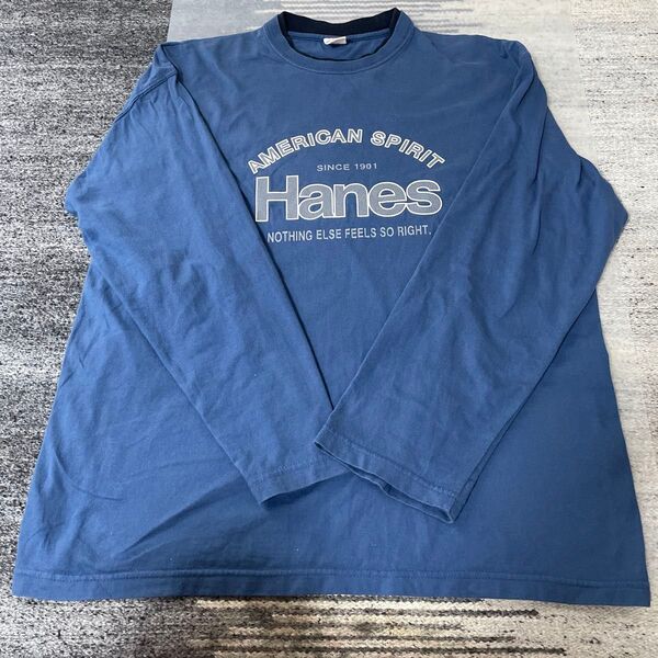 Hanes アメリカンスピリット 長袖Tシャツ ブルー