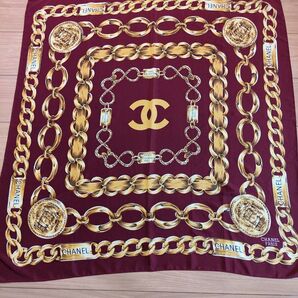 CHANEL スカーフ 大判 チェーン柄 ゴールド シルク シャネル