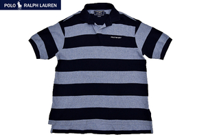 S-8901* прекрасный товар *POLO SPORT RALPH LAUREN Polo спорт Ralph Lauren * темно-синий × голубой рубашка-поло с коротким рукавом M