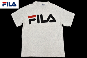 S-8927★送料無料★FILA フィラ★1990'年代 USA アメリカ製ヴィンテージ製 アッシュグレー色 ビッグロゴプリント 半袖Ｔシャツ Ｍ