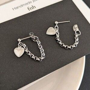 オールステンレスピアス ハートピアス ロロチェーンフープピアス