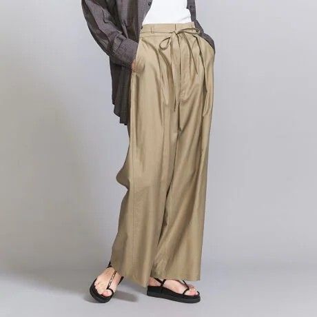 未使用タグ付き BEAUTY&YOUTH UNITED ARROWS ツイル リボンベルト ワイドパンツ ベージュ カーキ S