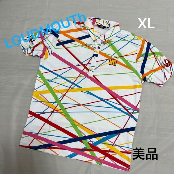 LOUDMOUTH ポロシャツ ゴルフウェア ラウドマウス 半袖 ロゴ ホワイト マルチカラー 派手