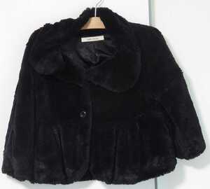  old clothes * low edge *rawedge* fake fur mo Como ko jacket * black M bolero 