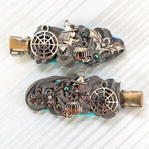 【グレー】ヘアクリップ デコクリップ パンク ゴシック
