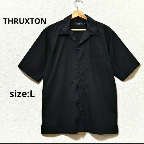 THRUXTON 半袖シャツ 開襟シャツ 胸ポケット メンズ トップス 綿混素材 ソフトストレッチ シンプル カジュアル 黒 L