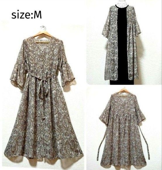 2WAY 刺繍 シフォンガウン ロングワンピース ボタニカル 花柄 シアーワンピース 軽やか 体型カバー 大人可愛い M 春夏