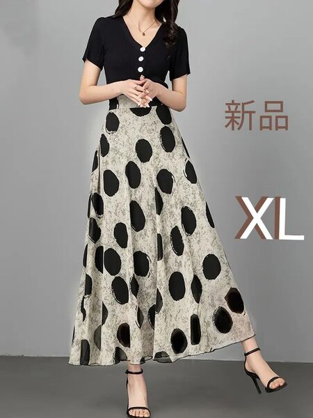 新品 アプリコット ドットAライン ロングマキシ丈スカート XL