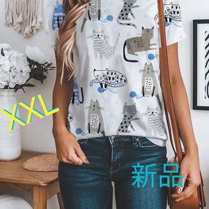 新品 ねこいっぱいTシャツ XXL