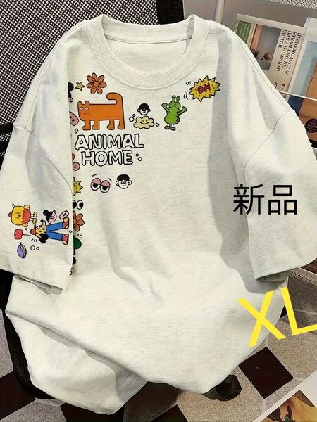 新品 キャラクター半袖Tシャツ コットン100 XL 薄いグレー