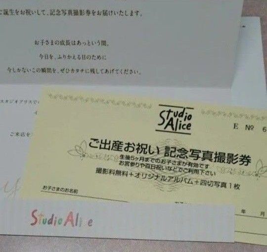 スタジオアリスご出産お祝い記念写真撮影券