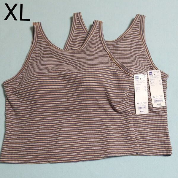 新品☆XL/ブラフィールクロップドアメリカンスリーブタンクトップ2枚セット☆GU