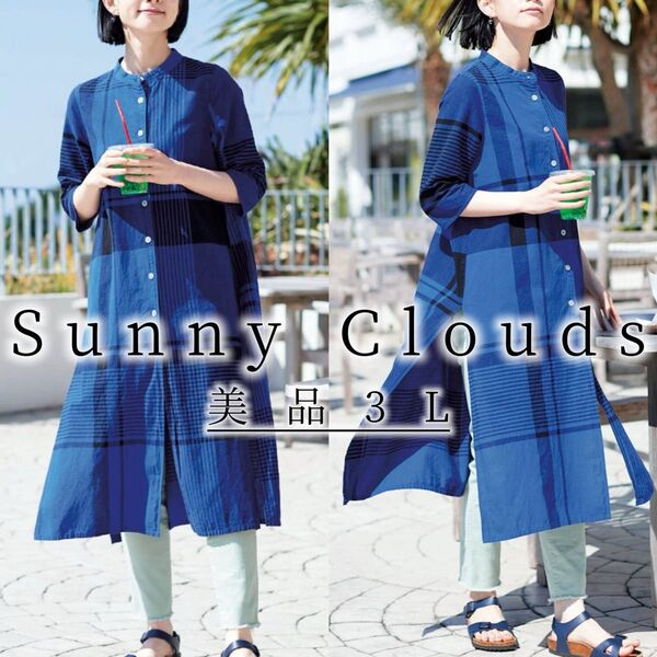 3美品希少サイズ! sunny clouds サニークラウズ ドデカいチェックの切り込み ワンピース 3L ロング スリット 幅広