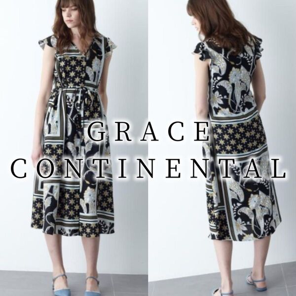 3美品! GRACE CONTINENTAL グレースコンチネンタル ペイズリー 総柄 ロング シャツ ワンピース ドレス リボン