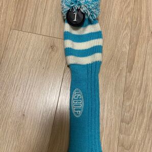 US GOLF ヘッドカバー 1番ウッド用 ニット 水色 白 ボンボン