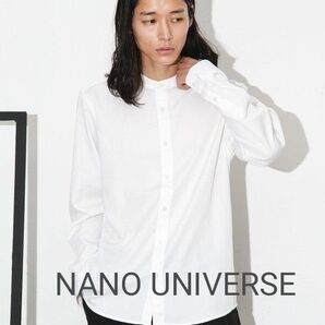 nano universe バンドカラーシャツ スタンドカラー ノーカラー 襟なし 長袖シャツ ホワイト