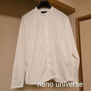 nano universe バンドカラーシャツ スタンドカラー ノーカラー 襟なし シャツ 長袖シャツ ホワイト