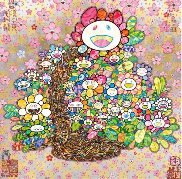 【新品未開封】村上隆直筆サイン入りエディションプリント 宋 李嵩 「花籃」 へのオマージュ